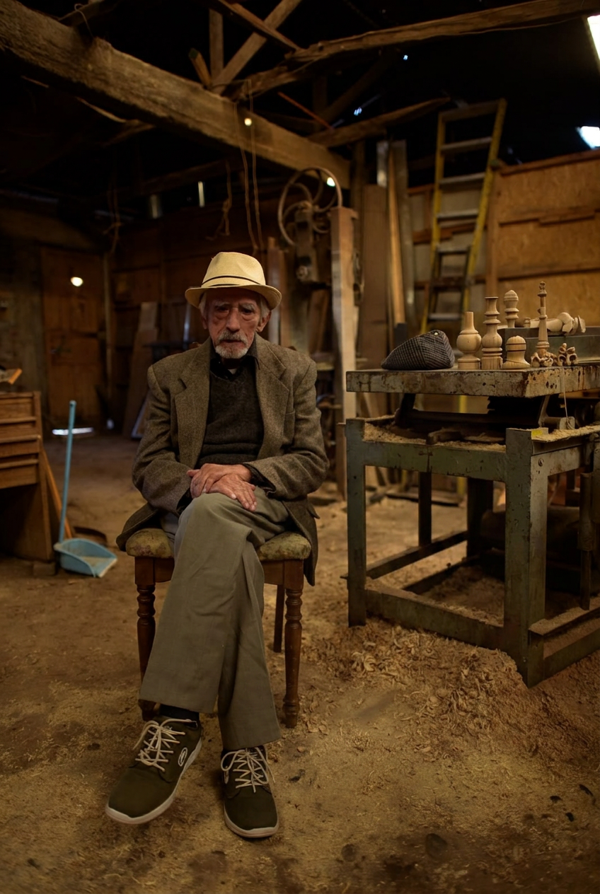 Don Juan Evaristo Ibañez en su taller de carpintería